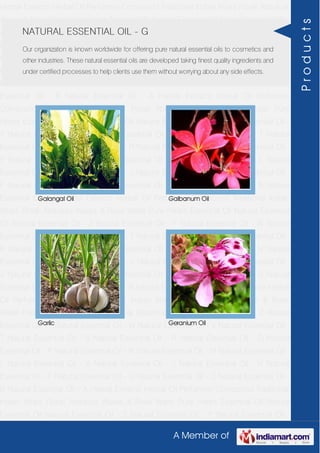 A Member of
Herbal Extracts Herbal Oil Perfumery Compound Traditional Indian Attars Florali Absolute
Waxes & Rose Water Pure Herbs Essential Oil Natural Essential Oil Natural Essential Oil -
Z Natural Essential Oil - Y Natural Essential Oil - W Natural Essential Oil - V Natural
Essential Oil - T Natural Essential Oil - S Natural Essential Oil - R Natural Essential Oil -
O Natural Essential Oil - P Natural Essential Oil - N Natural Essential Oil - M Natural
Essential Oil - L Natural Essential Oil - K Natural Essential Oil - J Natural Essential Oil -
H Natural Essential Oil - F Natural Essential Oil - G Natural Essential Oil - C Natural
Essential Oil - B Natural Essential Oil - A Herbal Extracts Herbal Oil Perfumery
Compound Traditional Indian Attars Florali Absolute Waxes & Rose Water Pure
Herbs Essential Oil Natural Essential Oil Natural Essential Oil - Z Natural Essential Oil -
Y Natural Essential Oil - W Natural Essential Oil - V Natural Essential Oil - T Natural
Essential Oil - S Natural Essential Oil - R Natural Essential Oil - O Natural Essential Oil -
P Natural Essential Oil - N Natural Essential Oil - M Natural Essential Oil - L Natural
Essential Oil - K Natural Essential Oil - J Natural Essential Oil - H Natural Essential Oil -
F Natural Essential Oil - G Natural Essential Oil - C Natural Essential Oil - B Natural
Essential Oil - A Herbal Extracts Herbal Oil Perfumery Compound Traditional Indian
Attars Florali Absolute Waxes & Rose Water Pure Herbs Essential Oil Natural Essential
Oil Natural Essential Oil - Z Natural Essential Oil - Y Natural Essential Oil - W Natural
Essential Oil - V Natural Essential Oil - T Natural Essential Oil - S Natural Essential Oil -
R Natural Essential Oil - O Natural Essential Oil - P Natural Essential Oil - N Natural
Essential Oil - M Natural Essential Oil - L Natural Essential Oil - K Natural Essential Oil -
J Natural Essential Oil - H Natural Essential Oil - F Natural Essential Oil - G Natural
Essential Oil - C Natural Essential Oil - B Natural Essential Oil - A Herbal Extracts Herbal
Oil Perfumery Compound Traditional Indian Attars Florali Absolute Waxes & Rose
Water Pure Herbs Essential Oil Natural Essential Oil Natural Essential Oil - Z Natural
Essential Oil - Y Natural Essential Oil - W Natural Essential Oil - V Natural Essential Oil -
T Natural Essential Oil - S Natural Essential Oil - R Natural Essential Oil - O Natural
Essential Oil - P Natural Essential Oil - N Natural Essential Oil - M Natural Essential Oil -
L Natural Essential Oil - K Natural Essential Oil - J Natural Essential Oil - H Natural
Essential Oil - F Natural Essential Oil - G Natural Essential Oil - C Natural Essential Oil -
B Natural Essential Oil - A Herbal Extracts Herbal Oil Perfumery Compound Traditional
Indian Attars Florali Absolute Waxes & Rose Water Pure Herbs Essential Oil Natural
Essential Oil Natural Essential Oil - Z Natural Essential Oil - Y Natural Essential Oil -
NATURAL ESSENTIAL OIL - G
Our organization is known worldwide for offering pure natural essential oils to cosmetics and
other industries. These natural essential oils are developed taking finest quality ingredients and
under certified processes to help clients use them without worrying about any side effects.
Galangal Oil Galbanum Oil
Garlic Geranium Oil
Products
 