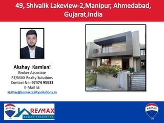 Akshay Kamlani
Broker Associate
RE/MAX Realty Solutions
Contact No: 97374 95533
E-Mail Id:
akshay@remaxrealtysolutions.in
 