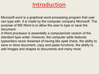 Introduction to MS Word | PPTX | Desktop Publishing | Computer Software ...