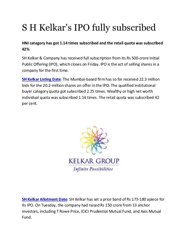 S h kelkar ipo fully subscribed