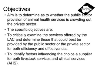 Role of Government in the provision of livestock services: An examination of the Livestock Advisory Centre