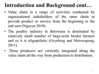 Value chain analysis of Botswana poultry industry: The case of Gaborone, Kgatleng, Kweneng and South East Districts