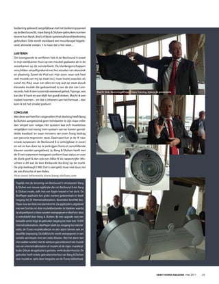 bediening geleverd (vergelijkbaar met het bedieningspaneel
op de BeoSound 8), maar Bang & Olufsen-gebruikers kunnen
tevens hun Beo4, Beo5 of Beo6 systeemafstandsbediening
gebruiken. Ook wordt standaard een muurbeugel bijgele-
verd, alsmede voetjes. ‘t Is maar dat u het weet…

LuiSteren
Om voorgaande te verifiëren heb ik de BeoSound 8 zowel
in mijn werkkamer thuis op een meubel geplaatst als in de
woonkamer op de vensterbank. De klankeigenschappen
verschilden vanzelfsprekend met het wisselen van akoestiek
en plaatsing. zowel de iPod van mijn zoon, waar ook heel
veel muziek van mij op staat (sic), maar louter populair, als
vanaf mij iPad, waar van alles en nog wat op staat alsook
klassieke muziek die gedownload is van de site van linn-
records, heb ik een luisterrijk weekend gehad. Tsjonge, wat             Paul R. Vink, BeoLiving&Project Sales Training, tijdens de presentatie
kan die ‘8’ hard en wat blijft het goed klinken. Mocht ik een
nadeel noemen – en dat is inherent aan het formaat – dan
kom ik tot het smalle ‘podium’.

concLuSie
Met deze wel heel fors uitgevallen iPod-docking heeft Bang
& Olufsen aangetoond geen trendsetter te zijn maar méér
dan ‘simpel’ een -volger. Het systeem laat zich moeiteloos
vergelijken met menig ‘mini-systeem van ver-boven-gemid-
delde kwaliteit’ en waar minstens een even hoog bedrag
aan pecunia tegenover staat. Daarnaast kun je de ‘8’ naar
smaak aanpassen: de BeoSound 8 is verkrijgbaar in zwart
en wit en kan door los te verkrijgen fronts in verschillende
kleuren worden aangekleed. ja, Bang & Olufsen heeft met
de ‘8’ een statement neergezet conform haar status en voor
de klank geef ik dan ook een dikke ‘8’ als rapportcijfer. Mis-
schien is dit wel de best klinkende ‘docking’ op de markt.
De prijs bedraagt € 980. Dat is veel geld, maar niet duur, net
als een Porsche of een Rolex.
Voor meer informatie www.bang-olufsen.com

 Tegelijk met de lancering van BeoSound 8 introduceert Bang
 & Olufsen een nieuwe applicatie die van BeoSound 8 een Bang
 & Olufsen maakt, zelfs met een Apple-toestel in het dock. De
 BeoPlayer applicatie kan gratis worden gedownload en biedt
 toegang tot 20 internetradiostations. Bovendien beschikt Beo-
 Player over een klok met alarmfunctie. De applicatie is uitgebreid
 met een functie om door muziekbestanden te bladeren waarbij
 de afspeellijsten in kleur worden weergegeven in BeoFont: deze
 is ontwikkeld door Bang & Olufsen. Bij een upgrade naar een
 betaalde versie krijgt de gebruiker toegang tot meer dan 10.000
 internetradiostations. BeoPlayer biedt dus toegang tot internet-
 radio, de iTunes-muziekcollectie en een alarm binnen een en
 dezelfde toepassing. De klokfunctie wordt weergegeven in een
 variatie aan keuzes met een reeks kleuren. Met het alarm kan
 men wakker worden met de wektoon gecombineerd met muziek
 van een internetradiostation of muziek uit de eigen muziekcol-
 lectie. Ook als de applicatie is gesloten, werkt de alarmfunctie. De
 gebruiker heeft enkele gebruikersinterface van Bang & Olufsen
 voor muziek en radio door integratie van de iTunes-bibliotheek.




                                                                                                                                Smart HomeS magazine -mei 2011   25
 