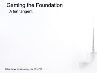 Gaming the Foundation
   A fun tangent




https://www.music-piracy.com/?p=750
 