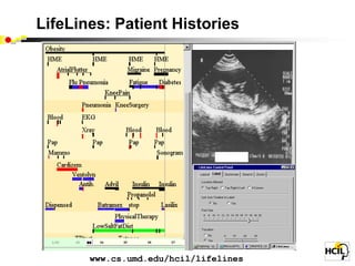 LifeLines: Patient Histories




       www.cs.umd.edu/hcil/lifelines
 
