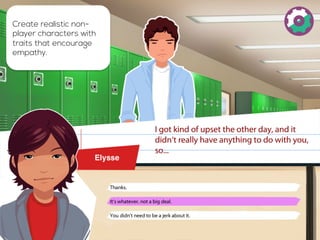 Create realistic non-player 
characters with 
traits that encourage 
empathy. 
 