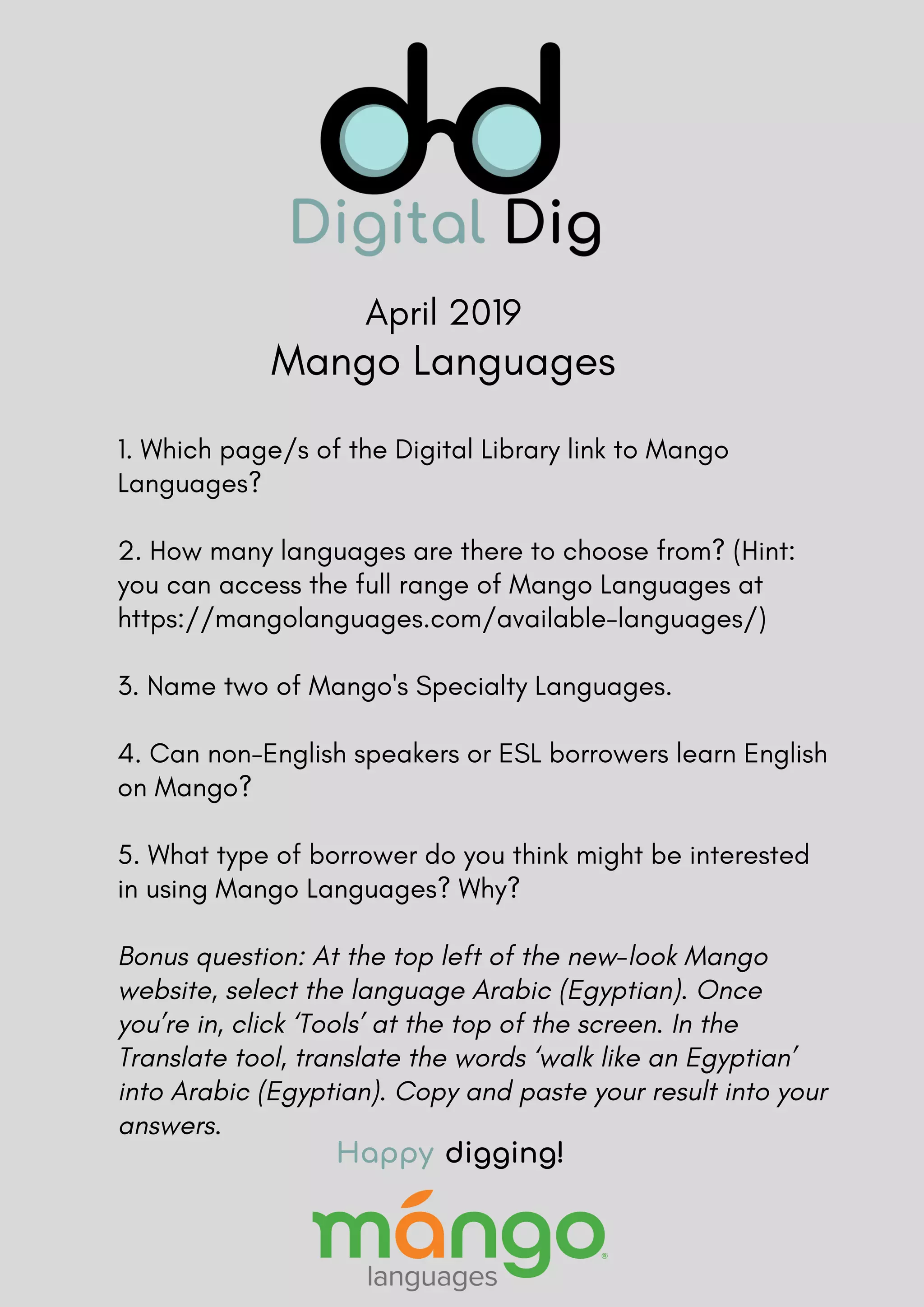 Shoalhaven Libraries digital dig staff training examples | PDF