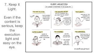 7. Keep it
Light.
Even if the
content is
serious, keep
the
execution
light and
easy on the
eye.
 