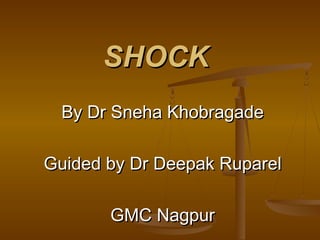 SHOCKSHOCK
By Dr Sneha KhobragadeBy Dr Sneha Khobragade
Guided by Dr Deepak RuparelGuided by Dr Deepak Ruparel
GMC NagpurGMC Nagpur
 