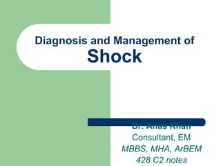 Diagnosis and Management of
Shock
Dr. Anas Khan
Consultant, EM
MBBS, MHA, ArBEM
428 C2 notes
 