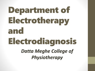 Department of
Electrotherapy
and
Electrodiagnosis
Datta Meghe College of
Physiotherapy
 
