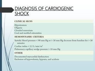 DIAGNOSIS OF CARDIOGENIC
SHOCK
 