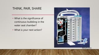 THINK, PAIR, SHARE
• What is the significance of
continuous bubbling in the
water seal chamber?
• What is your next action?
Atrium.com
 