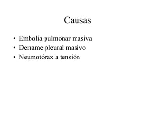Causas Embolia pulmonar masiva  Derrame pleural masivo Neumotórax a tensión 