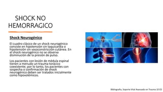 SHOCK NO
HEMORRAGICO
Shock Neurogénico
El cuadro clásico de un shock neurogénico
consiste en hipotensión sin taquicardia o...