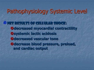 Failure of Compensatory ResponseDecreased blood flow to the tissues causes  cellular hypoxia 