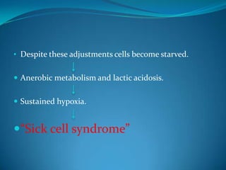 Despite these adjustments cells become starved.Anerobic metabolism and lactic acidosis.Sustained hypoxia.“Sick cell syndrome”