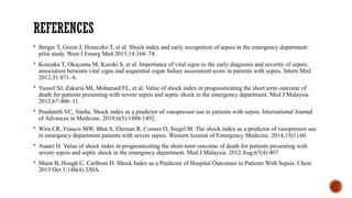 SHOCK INDEX AS A PREDICTOR OF VASOPRESSOR USE in patients with sepsis ...