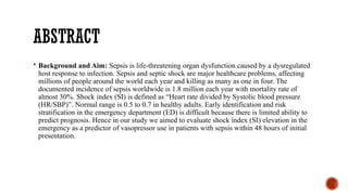 SHOCK INDEX AS A PREDICTOR OF VASOPRESSOR USE in patients with sepsis ...