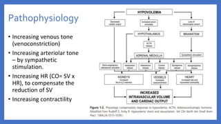 Pathophysiology
• Increasing venous tone
(venoconstriction)
• Increasing arteriolar tone
– by sympathetic
stimulation.
• Increasing HR (CO= SV x
HR), to compensate the
reduction of SV
• Increasing contractility
 