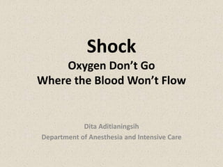 Shock
Oxygen Don’t Go
Where the Blood Won’t Flow
Dita Aditianingsih
Department of Anesthesia and Intensive Care
 