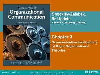 Shockley-Zalabak,
9e Update
Pamela S. Shockley-Zalabak
© 2016 Pearson Education, Inc. All rights reserved.
Chapter 3
Communication Implications
of Major Organizational
Theories
FPO for
Cover
Image
 