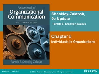 Shockley-Zalabak,
9e Update
Pamela S. Shockley-Zalabak
© 2016 Pearson Education, Inc. All rights reserved.
Chapter 5
Individuals in Organizations
 