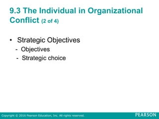 9.3 The Individual in Organizational
Conflict (2 of 4)
• Strategic Objectives
- Objectives
- Strategic choice
Copyright © 2016 Pearson Education, Inc. All rights reserved.
 