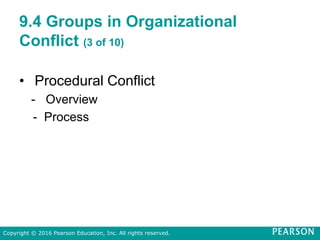 9.4 Groups in Organizational
Conflict (3 of 10)
• Procedural Conflict
- Overview
- Process
Copyright © 2016 Pearson Education, Inc. All rights reserved.
 