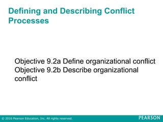Defining and Describing Conflict
Processes
Objective 9.2a Define organizational conflict
Objective 9.2b Describe organizational
conflict
© 2016 Pearson Education, Inc. All rights reserved.
 