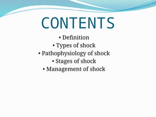 Define and describe shock ,its pathogenesis and its stages. | PPTX