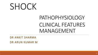 SHOCK
PATHOPHYSIOLOGY
CLINICAL FEATURES
MANAGEMENT
DR ANKIT SHARMA
DR ARUN KUMAR M
1
 
