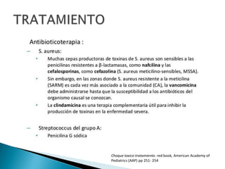 Choque toxico tratamiento. red book, American Academy of
Pediatrics (AAP) pp 251- 254
 
