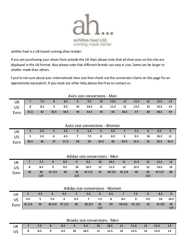 Running Shoe Size Conversion Chart