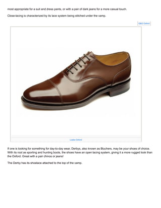 A Simple Guide to Men's Dress Shoe Types - Oxford, Derby, Loafer | PDF