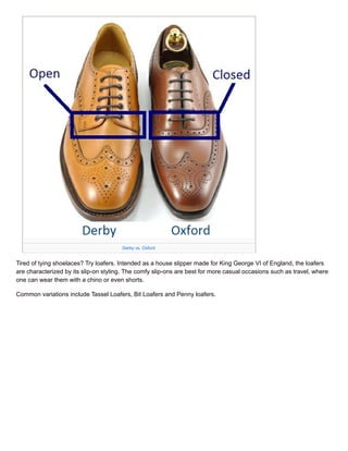 A Simple Guide to Men's Dress Shoe Types - Oxford, Derby, Loafer | PDF