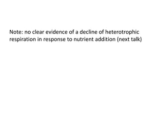 Note: no clear evidence of a decline of heterotrophic
respiration in response to nutrient addition (next talk)
 