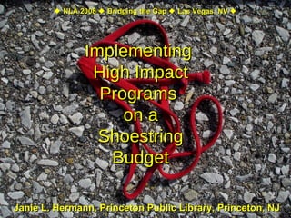 Janie L. Hermann, Princeton Public Library, Princeton, NJ Implementing  High Impact Programs  on a Shoestring Budget    NLA 2008    Bridging the Gap    Las Vegas, NV   