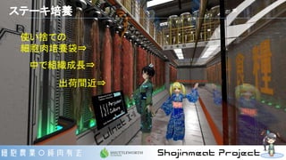 使い捨ての
細胞肉培養袋⇒
中で組織成長⇒
出荷間近⇒
ステーキ培養
 