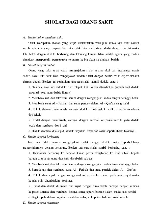 Sholat Bagi Orang Sakit
