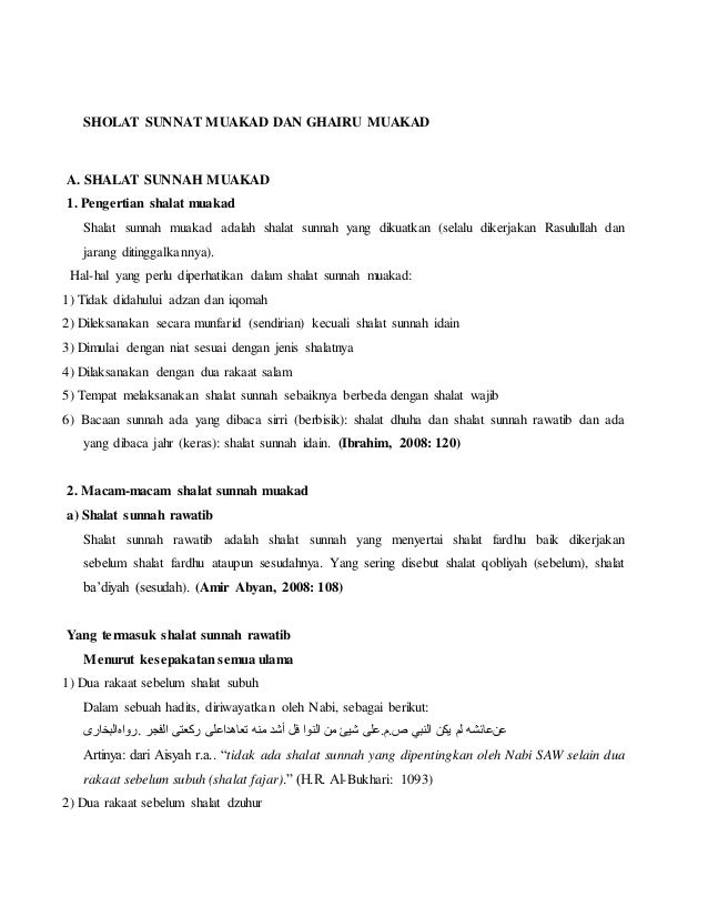 Sholat sunnat muakad dan ghairu muakad