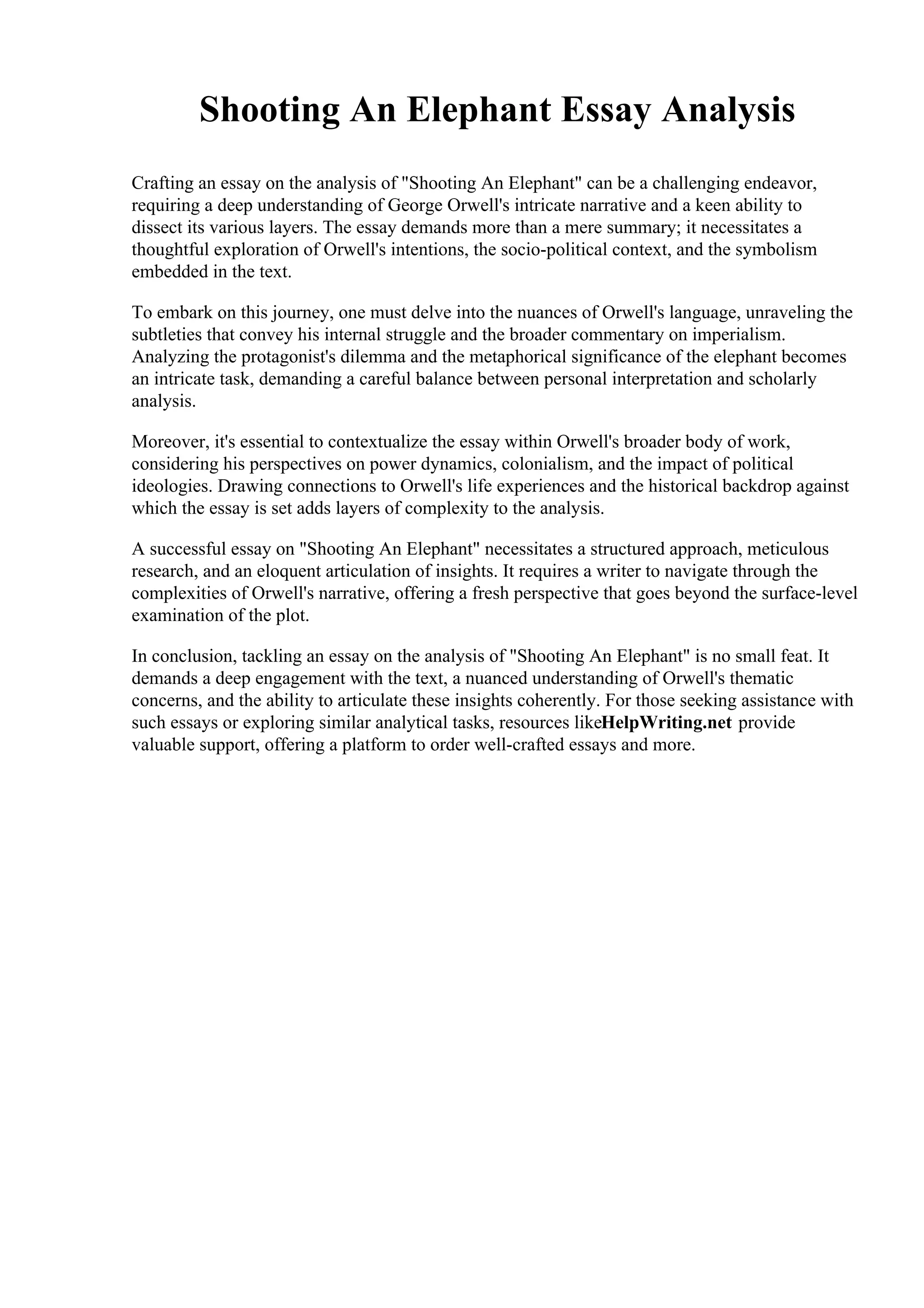 Shooting An Elephant Essay Analysis. BirminghamSouthern College PDF