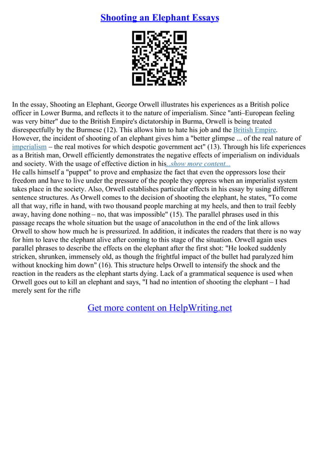 Shooting An Elephant Orwell Essay PDF