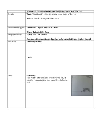 <Far Shot><Industrial Estate Hartlepool><19.10.11><10:45>
Details           Task: Film atleast 1 crime scene and recce sho...