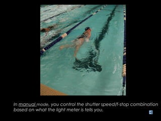 In manual mode, you control the shutter speed/f-stop combination
based on what the light meter is tells you.
 