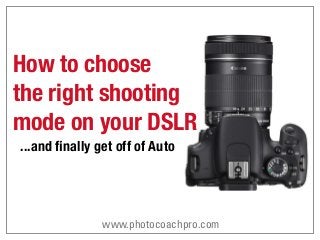 How to choose
the right shooting
mode on your DSLR
...and ﬁnally get off of Auto
www.photocoachpro.com
 