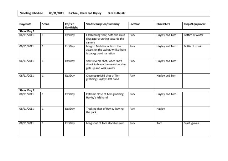 shooting schedule template bura