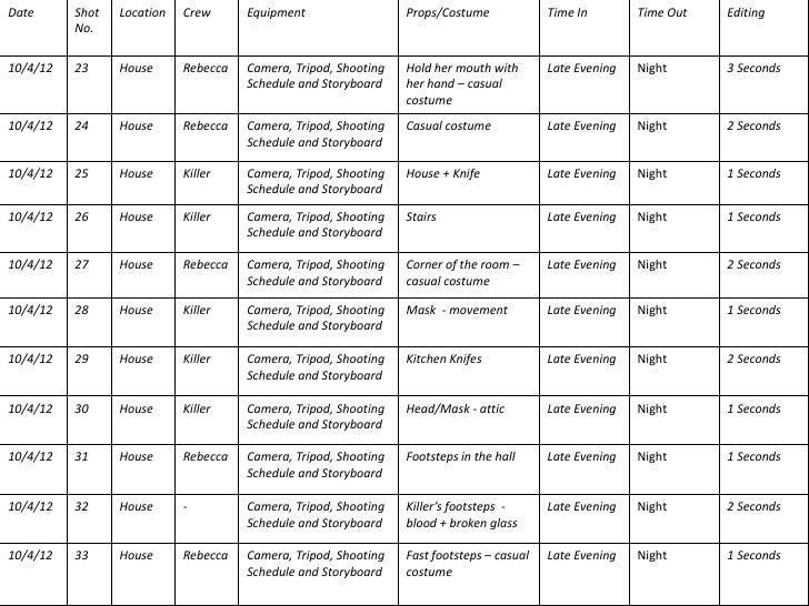 shooting schedule