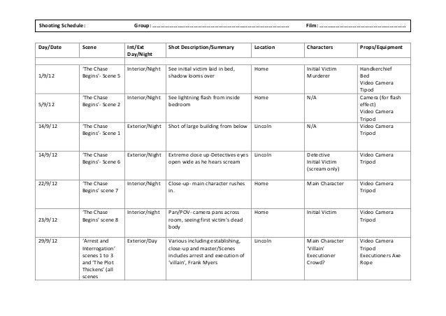 shooting schedule template
