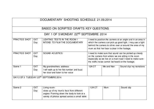 shooting schedule